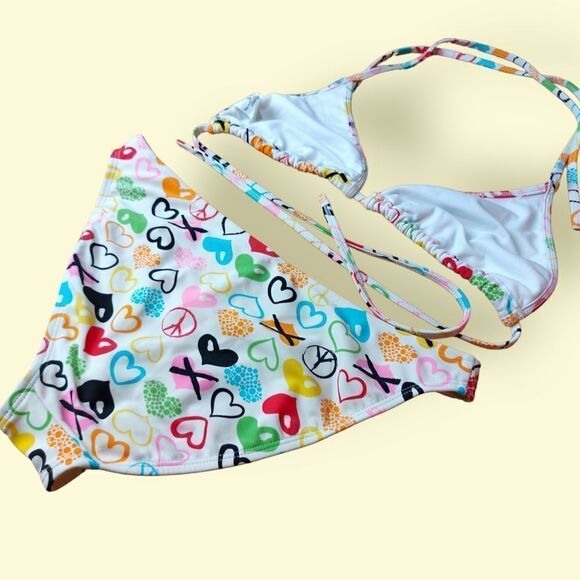 🌼4/$30 Bamboo Island White Peace & Love Bikini Swim Set Medium - Picture 5 of 5